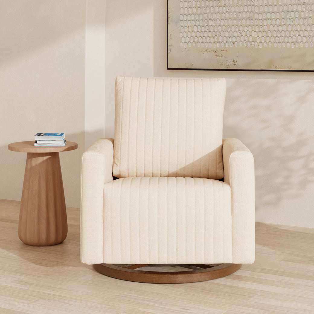 Babyletto Poe Channeled Swivel Glider in -- Color_Performance Cream Eco-Weave with Dark Wood Base