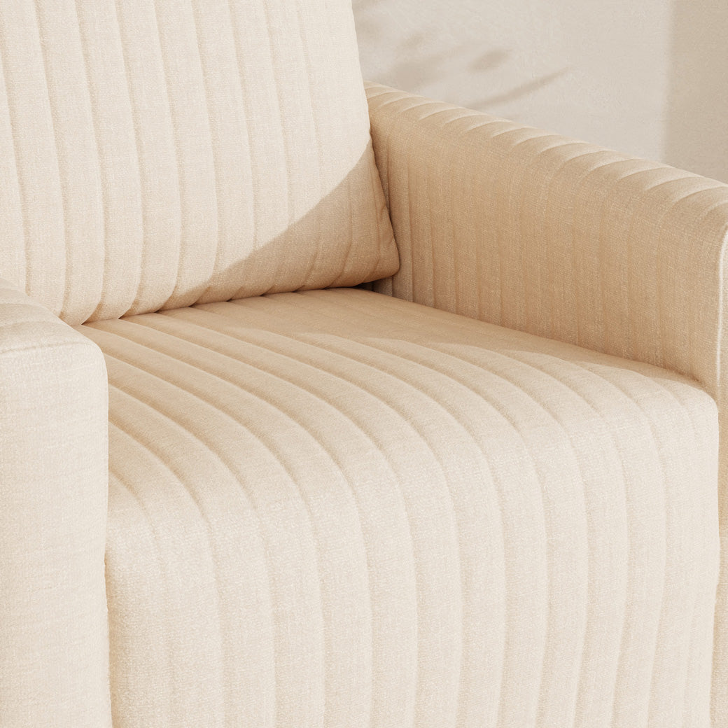 Babyletto Poe Channeled Swivel Glider in -- Color_Performance Cream Eco-Weave with Dark Wood Base