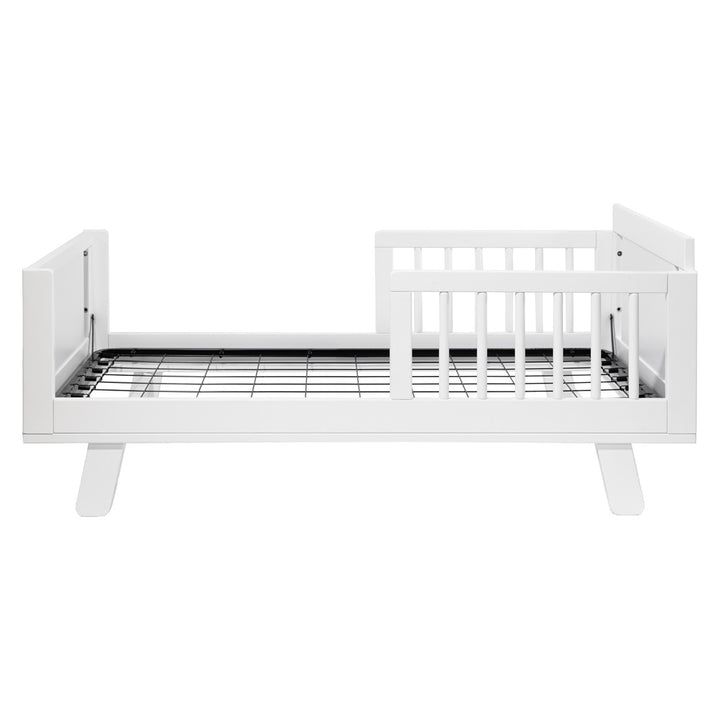 Side view of assembled Junior Bed Conversion Kit For Hudson And Scoot Crib in -- Color_White