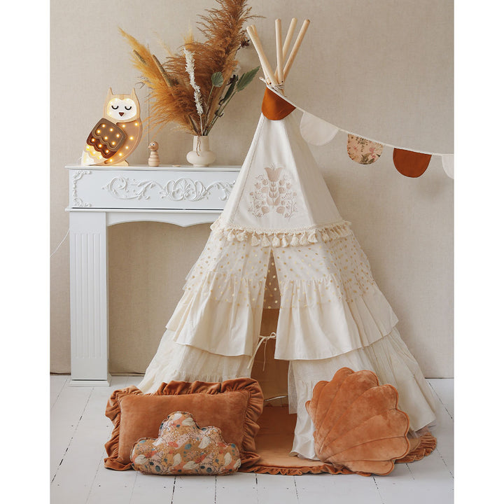 Teepee Tent with Frills and Mat Set