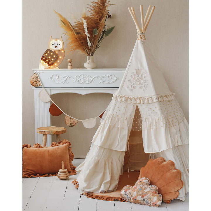 Teepee Tent with Frills and Mat Set