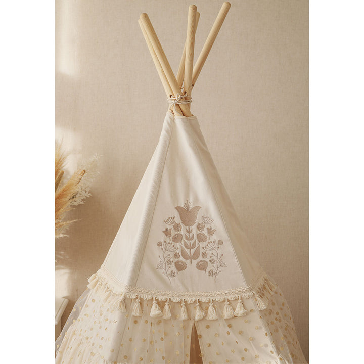 Teepee Tent with Frills and Mat Set