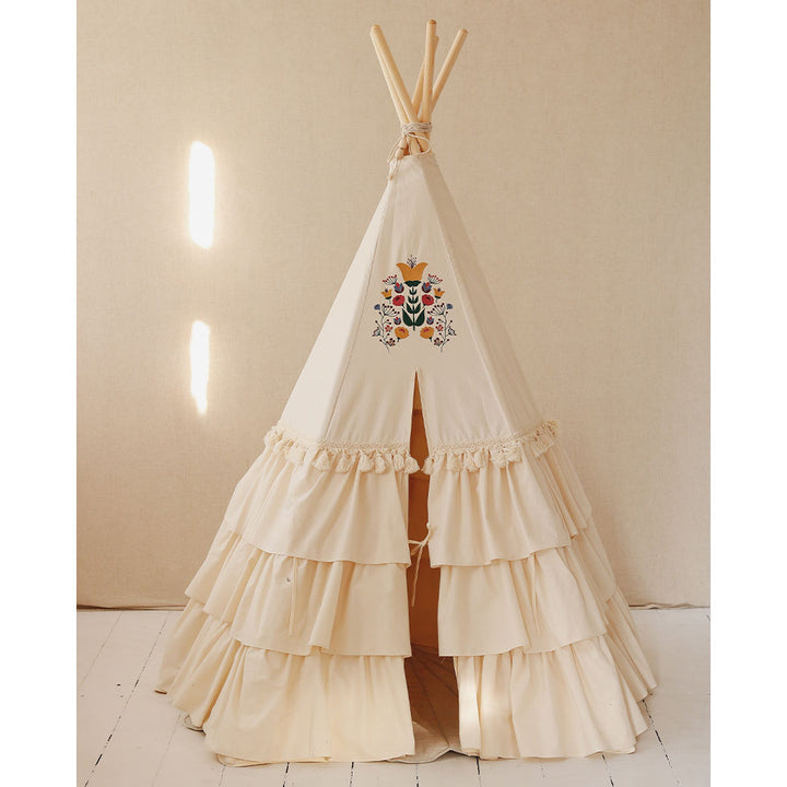 Teepee Tent with Frills and Mat Set