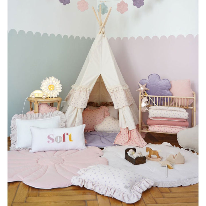 Teepee Tent with Frills and Mat Set