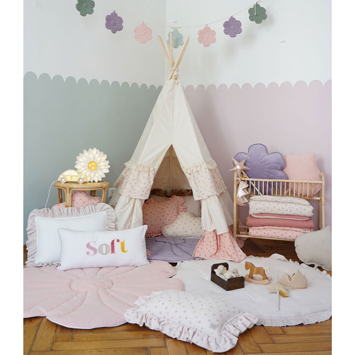 Teepee Tent with Frills and Mat Set