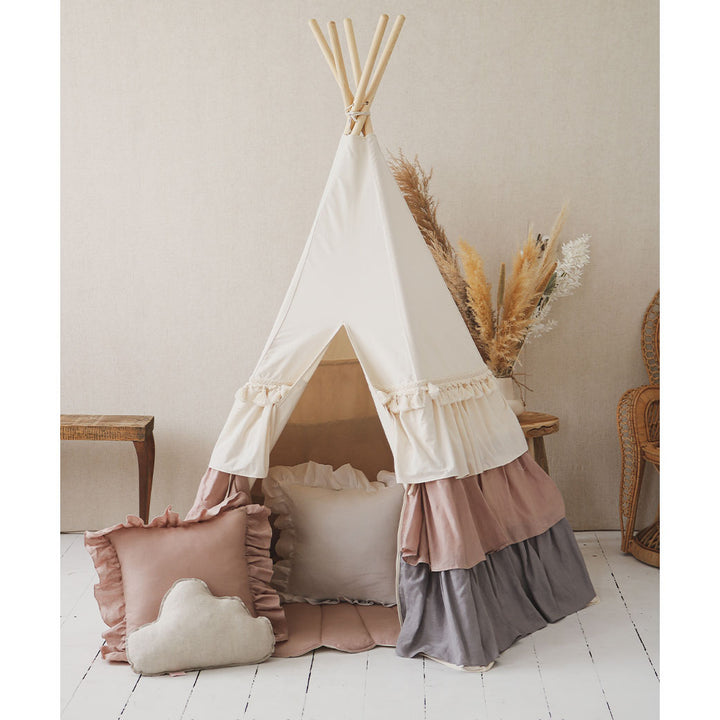 Teepee Tent with Frills and Mat Set