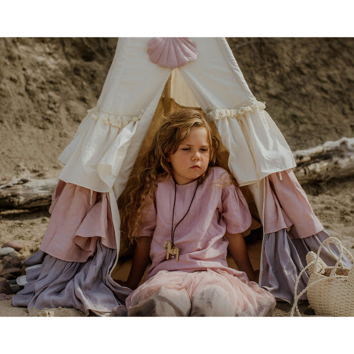 Teepee Tent with Frills and Mat Set