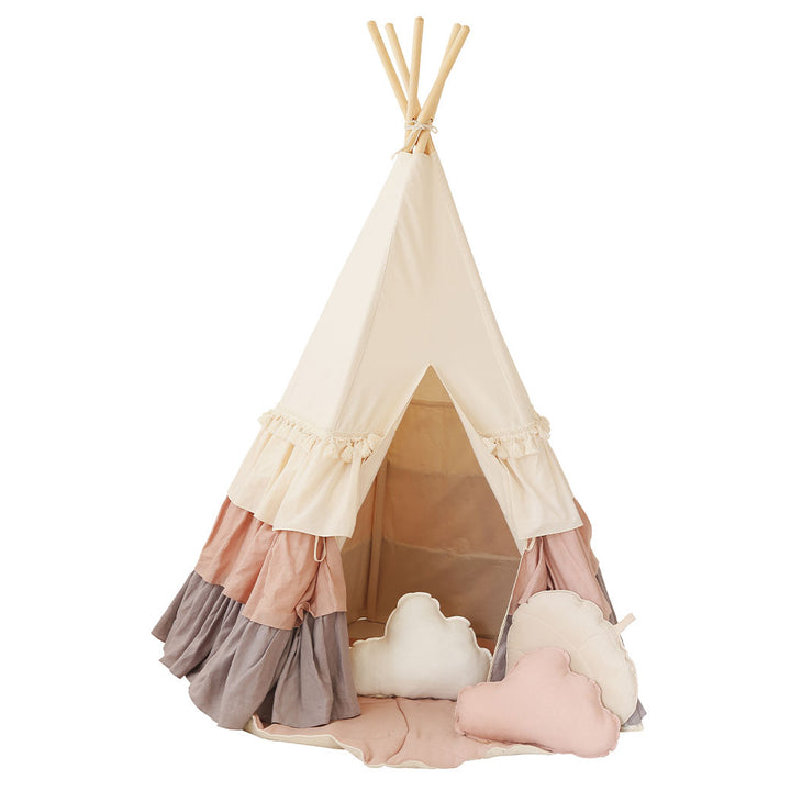 Teepee Tent with Frills and Mat Set