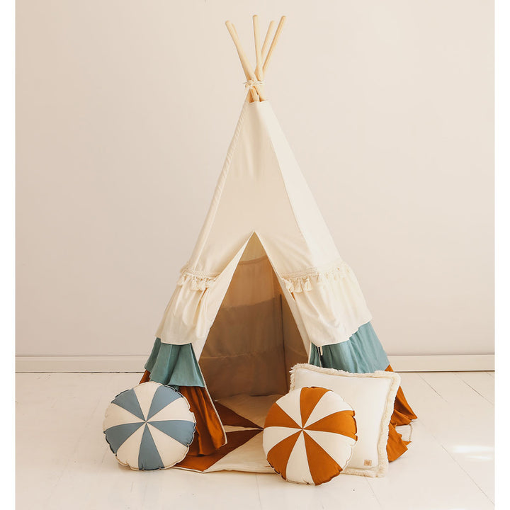 Teepee Tent with Frills and Mat Set