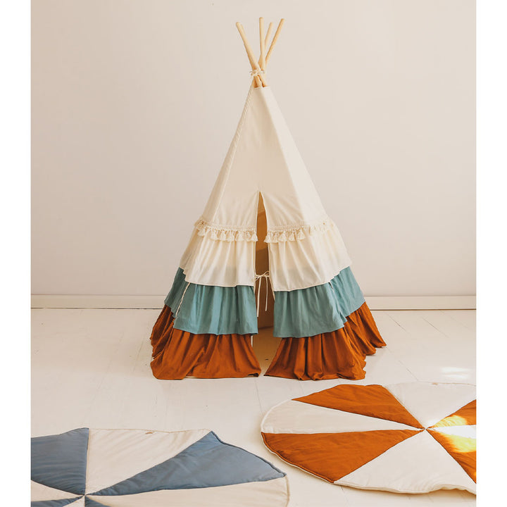 Teepee Tent with Frills and Mat Set