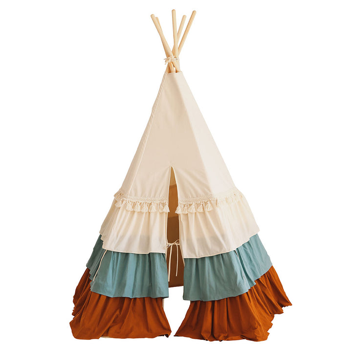 Teepee Tent with Frills and Mat Set