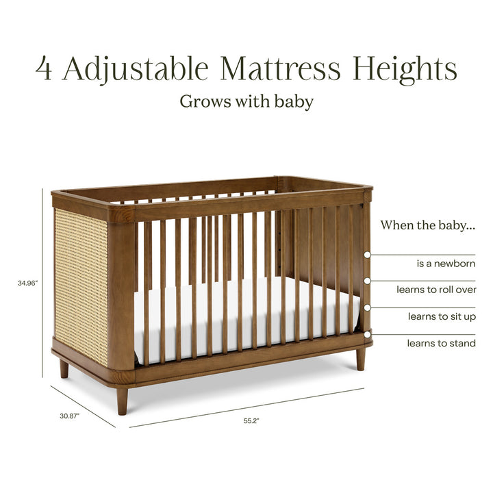 Mattress heights of The Namesake Marin 3-in-1 Convertible Crib in -- Color_Natural Walnut with Blonde Cane