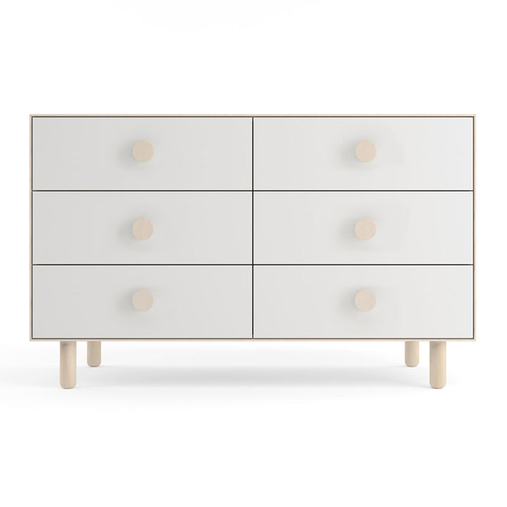 Front view of Oeuf 6 Drawer Dresser in -- Color_Birch with Dot Base