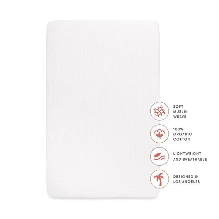 Specifications of the Babyletto's Crib Sheet in GOTS Certified Organic Muslin Cotton in -- Color_White