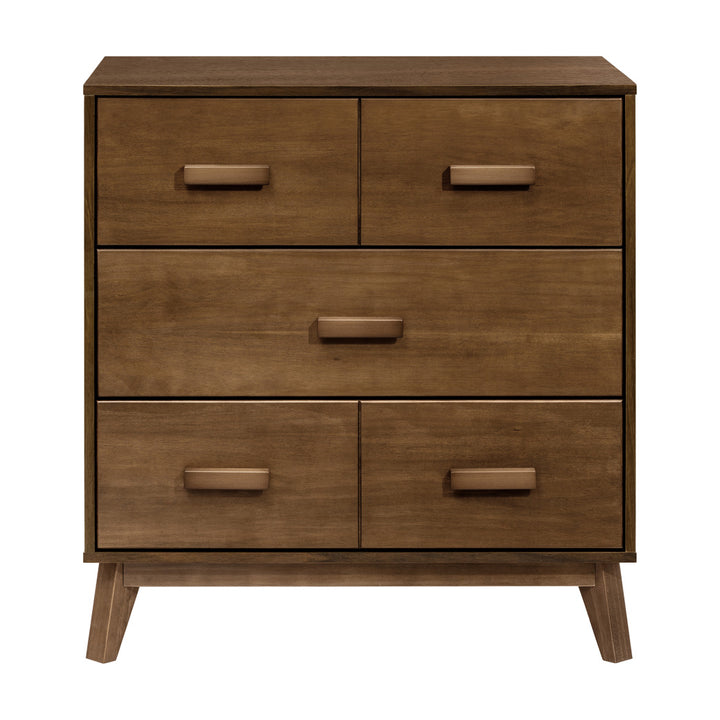 Front view of Babyletto's Scoot 3-Drawer Changer Dresser without the tray in -- Color_Natural Walnut