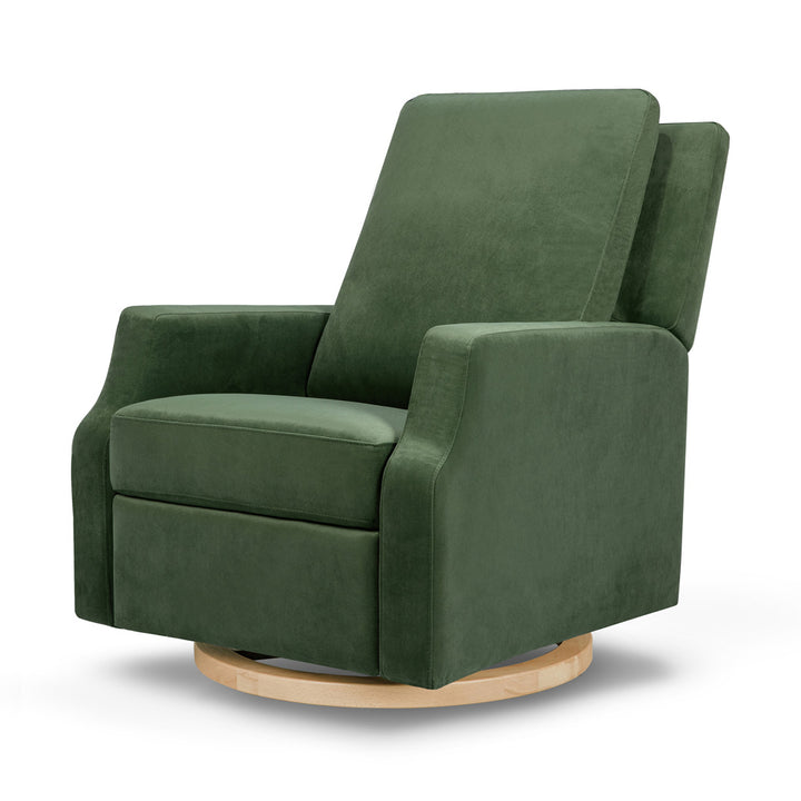 Crewe Recliner & Swivel Glider in -- Color_Forest Green Velvet With Light Wood Base