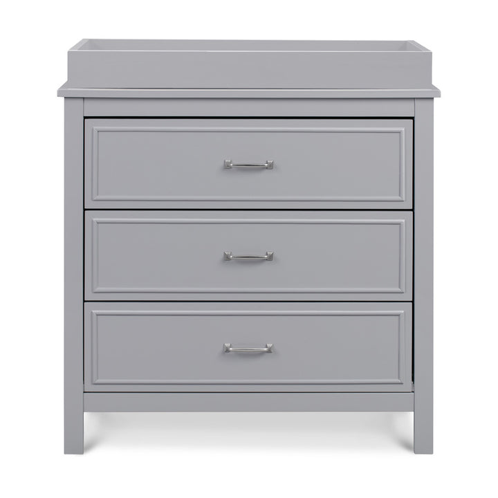 Front view of The DaVinci Charlie 3-Drawer Dresser with changing tray in -- Color_Grey