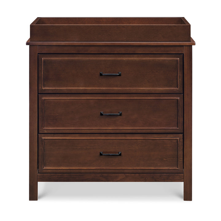 Front view of The DaVinci Charlie 3-Drawer Dresser with changing tray in -- Color_Espresso