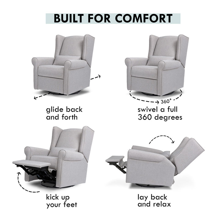 Features of the DaVinci Hayden Recliner & Swivel Glider in -- Color_Misty Grey