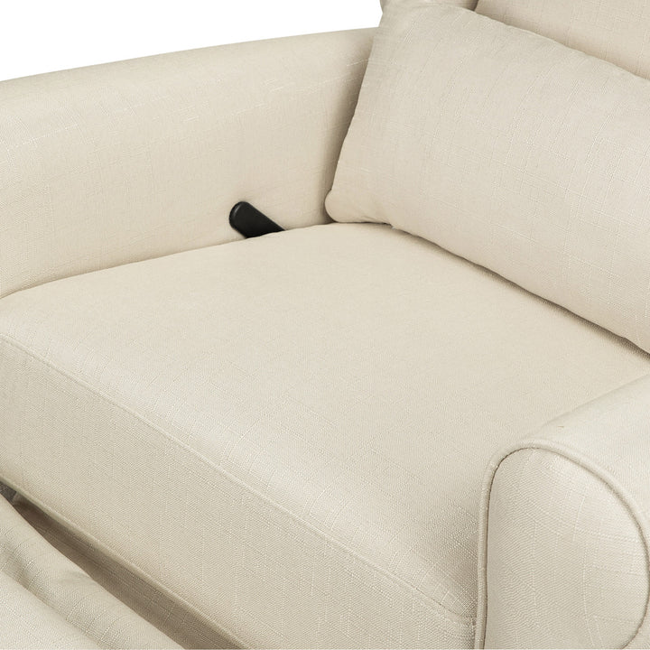 Closeup of seat of DaVinci Hayden Recliner & Swivel Glider in -- Color_Natural Oat