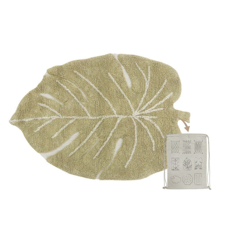 Mini Monstera Washable Rug in Olive