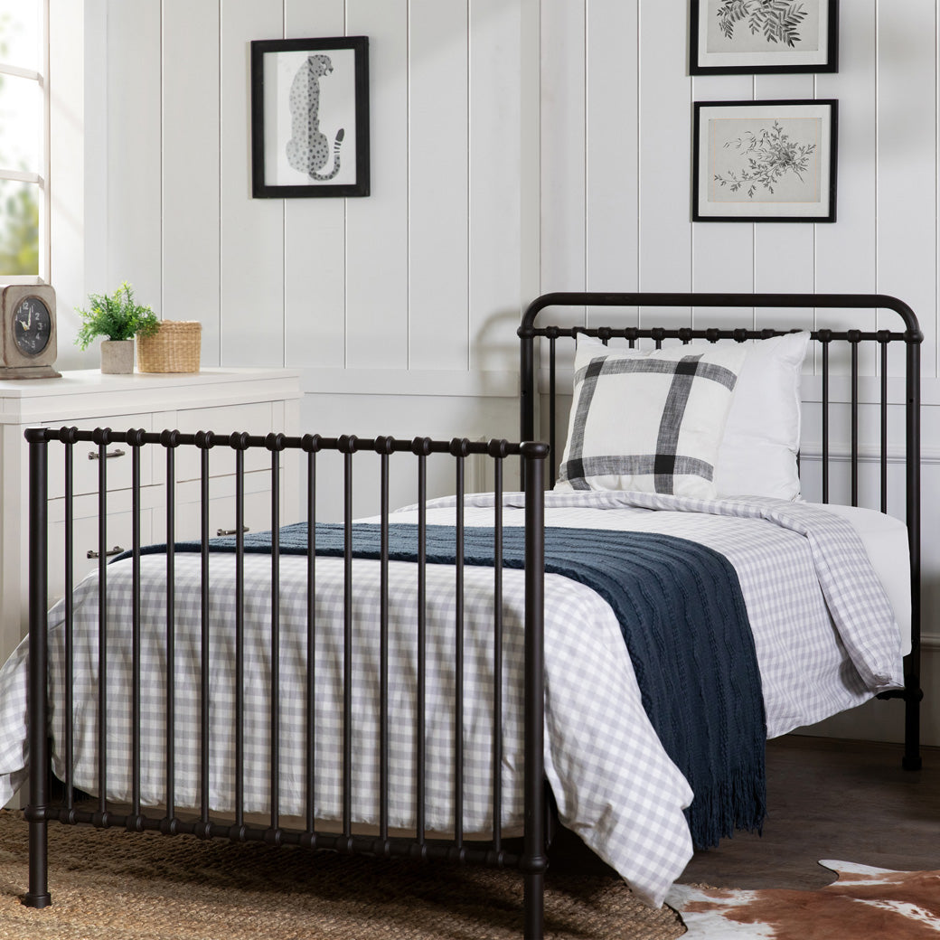 Metal bed frame for crib clearance conversion