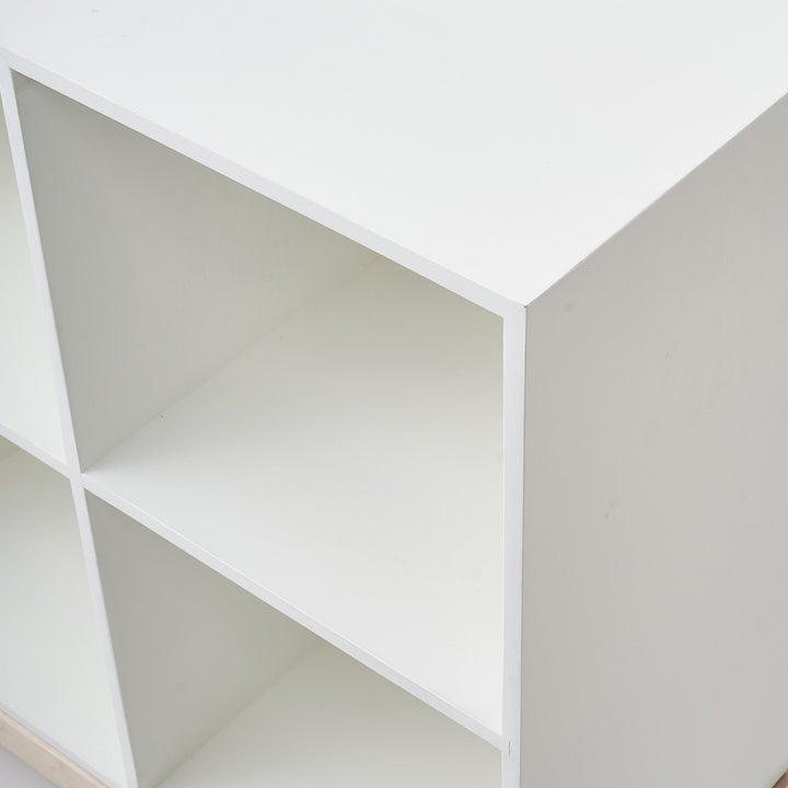 Corner closeup view of Milton & Goose Cubby Bookshelf in -- Color_White