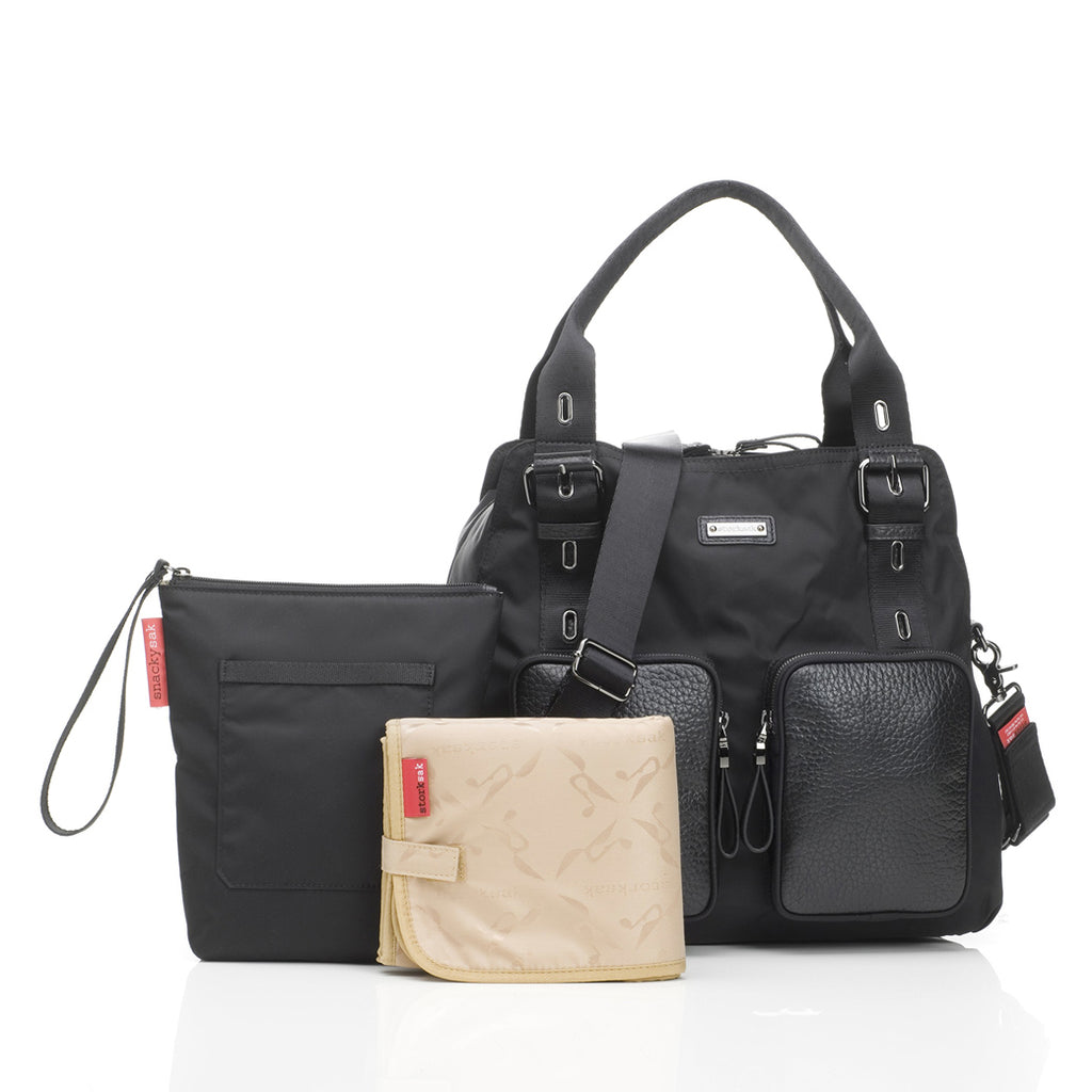 Storksak Babies' Poppy Lux Convertible Diaper Bag In Scuba Black