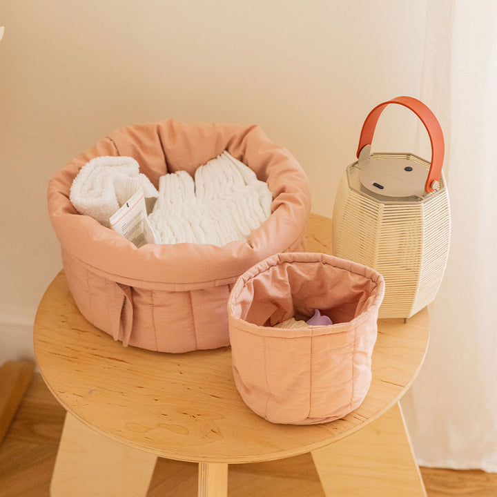 Lorena Canals Bambie Quilted Baskets on a table in -- Color_Nude